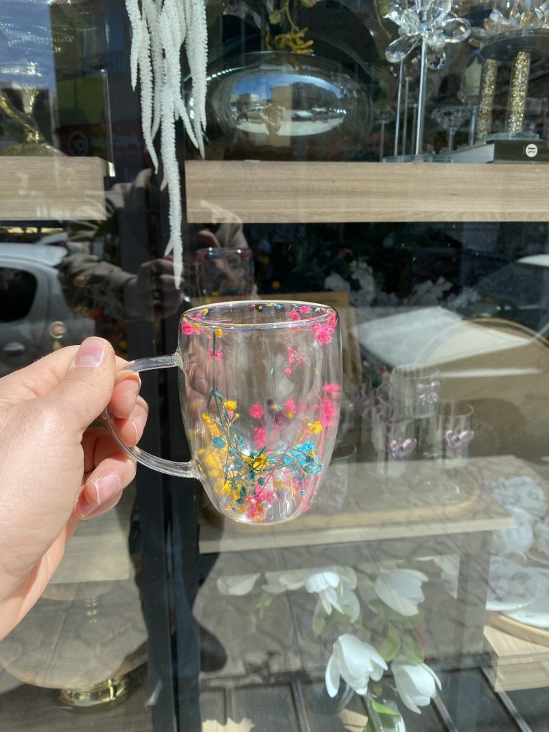 لیوان دوجداره پیرکس گل خشک - Image 2