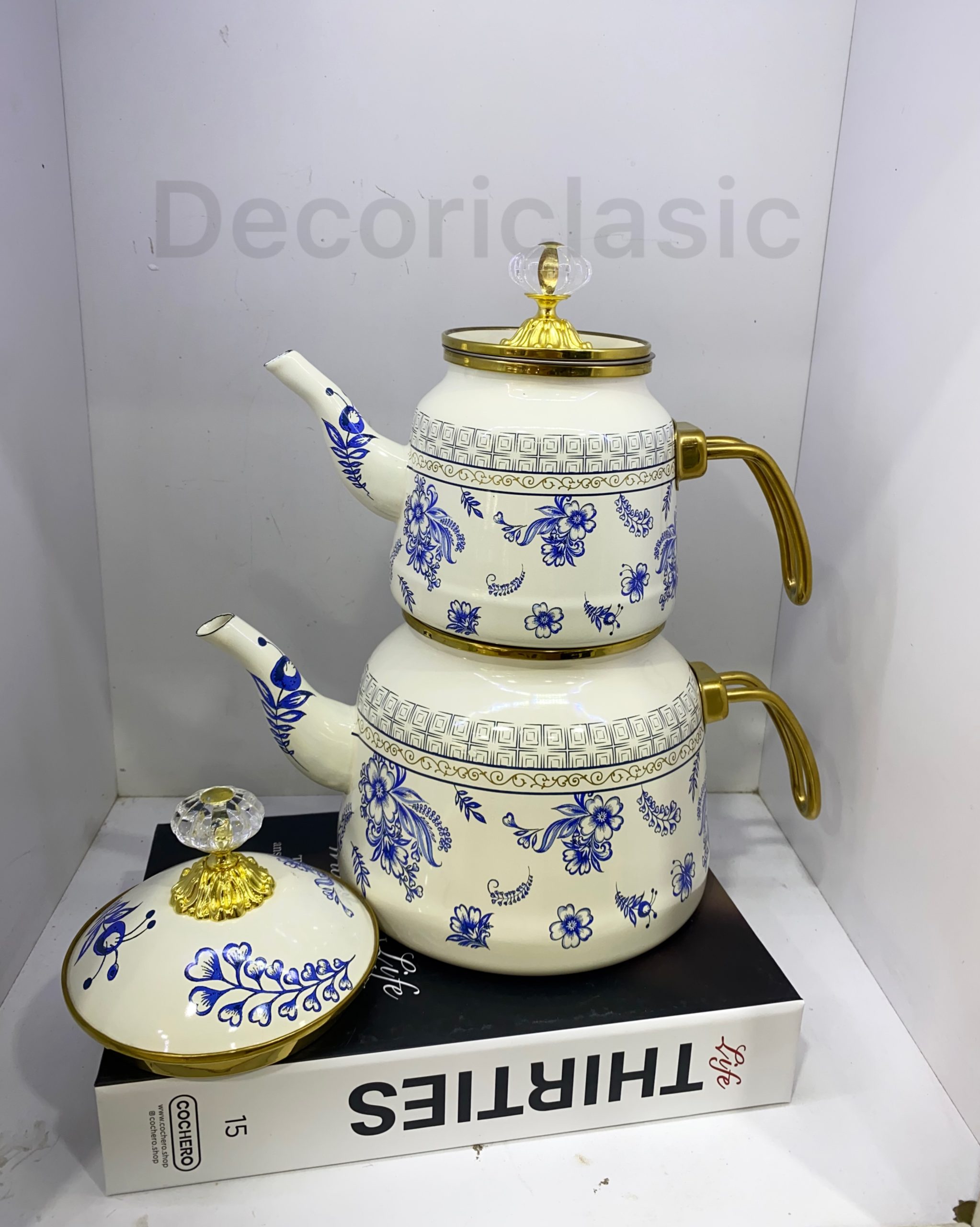 photo-output کتری قوری لعابی قلم آبی - Image 1